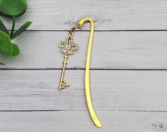 Fleur de Lis Key Metal Bookmark - Mini Bookmark - Gold Bookmark - Elegant Fleur de Lis - Book Lover Gift - Key Bookmark