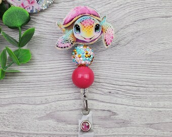 Sea Turtle Badge Reel, Glitter Badge Reel, Pink Sea Turtle, Teacher, Nurse, ID Holder, Name Tag