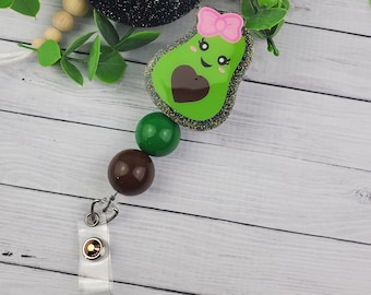 Avocado Badge Reel, Glitter, Teacher, Nurse, Guac, Green Glitter, Cute Girly Avocado