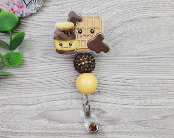 Hazelnut Waffles Badge Reel, Glitter Badge Reel, Hazelnut Spread and Waffles, Teacher, Nurse, ID Holder, Name Tag, Teacher Gift