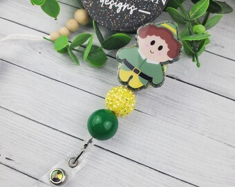 Elf Buddy Badge Reel, Glitter, Teacher, Nurse, Santa's Helper, Christmas Badge Reel