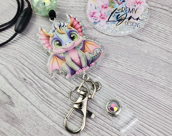 Lanyard Cute Dragon Colorful Acrylic Glitter Badge Key Holder