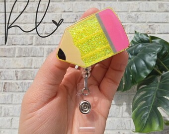 Glitter Badge Reel | Pencil Lanyard | Key Ring | ID Holder | Teacher, Nurse, Office Staff, Student, Waitress | Name Tag | Gift