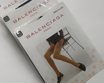 bas hold-up Balenciaga vintage, collants Balenciaga, bas design vintage, bas bleu foncé des années 1990, mode Balenciaga, XS, S, M