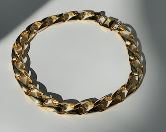90er-Jahre-Choker mit klobiger Goldkette / übergroße Halskette / dicke Vintage-Kette / neue Vintage-Goldkette / Deadstock breite Goldkette