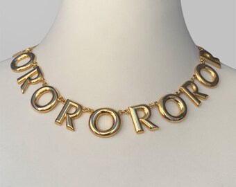 1990s MOSCHINO OROROR letter novelty necklace, Franco Moschino era, Designer statement jewelry, Rare find jewelry, Fashion collector find