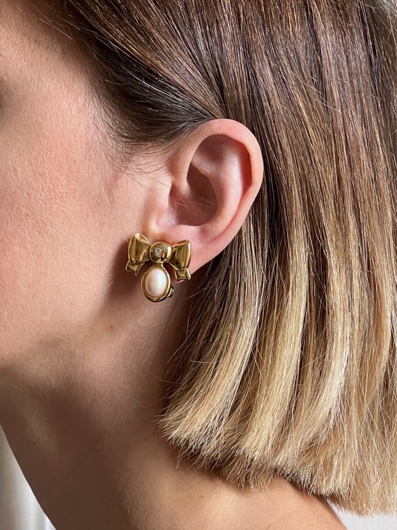 90s Nina Ricci bow earrings, modern vintage jewel… - image 1