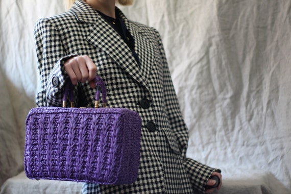 50s woven box purse / structured woven bag / purpl