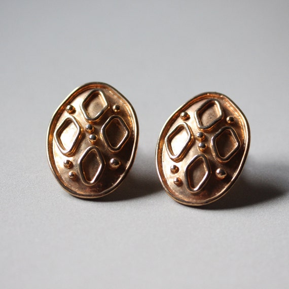 90s oval textured earrings / large gold earrings … - image 3