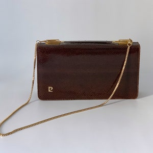 70s Pierre Cardin handbag, Pierre Cardin leather purse, Cardin top handle bag, Designer handbag, 70s Snake embossed bag, Structured handbag