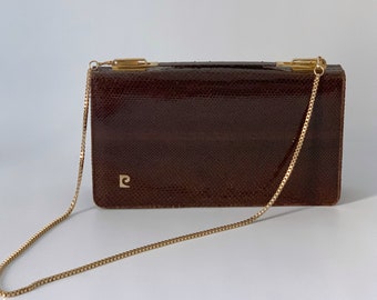 70s Pierre Cardin handbag, Pierre Cardin leather purse, Cardin top handle bag, Designer handbag, 70s Snake embossed bag, Structured handbag