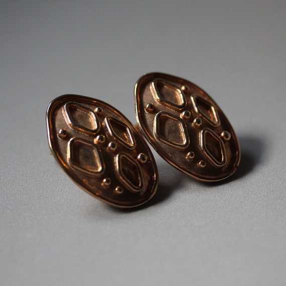 90s oval textured earrings / large gold earrings … - image 2