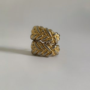 80s Les Bernard sculptural earrings, gold silver textured earrings, j hoop earrings, large quilted earrings, vintage designer earrings, vtg
