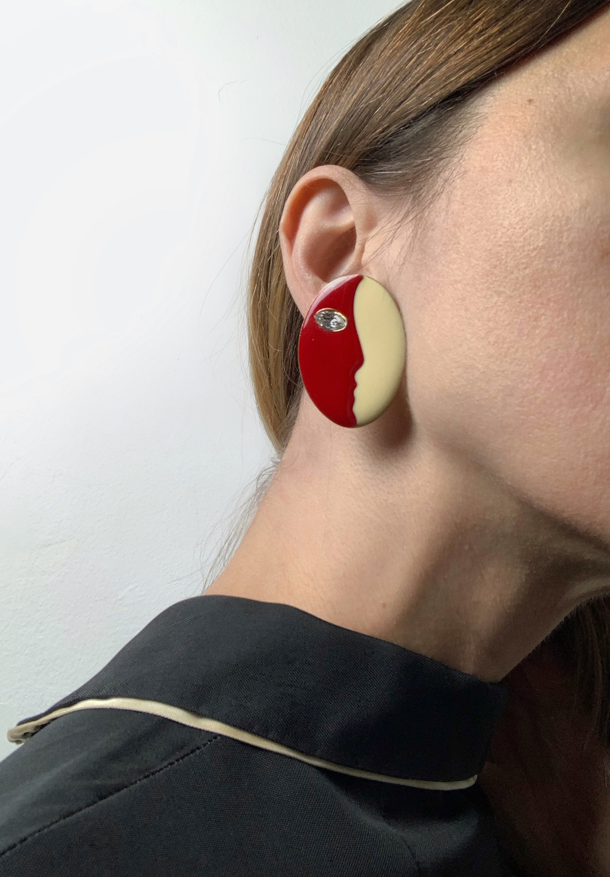Orecchini a clip vintage in finto onice nero e strass Australian Barcs - Italia