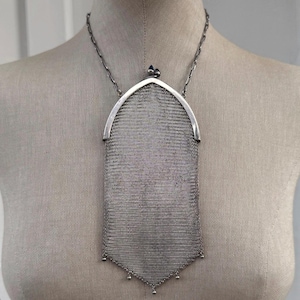 Antike Art Deco Silber Netztasche - 1920er Flapper Alpacca Kettenhemd Abendtasche - Silber R&W Kettenhemd Geldbörse