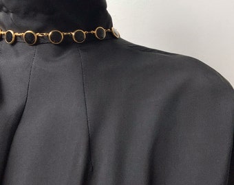 1990s Enny Monaco necklace, Vintage black enamel chain necklace, Deadstock designer jewelry, 90s Italian necklace, y2k black gold necklace