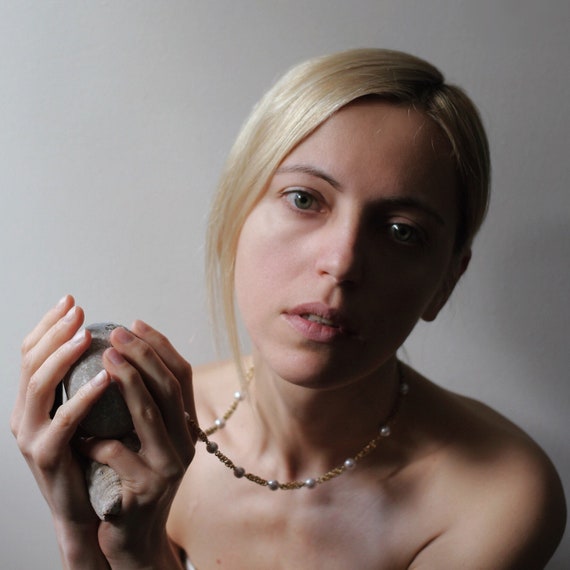 90s pearl chain necklace / faux pearl necklace / p