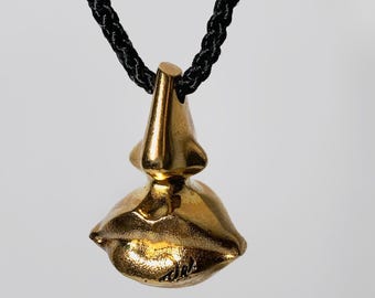 Rare Salvador Dali necklace, Vintage Dali pendant, Surrealist necklace, Lips and nose pendant necklace, Dali 1983 Aphrodite perfume jewelry