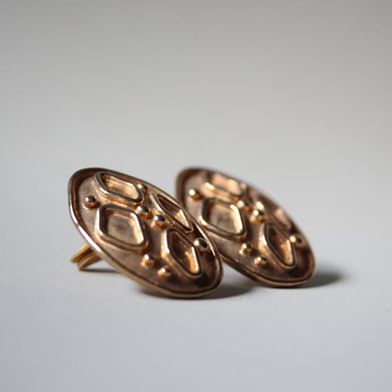 90s oval textured earrings / large gold earrings … - image 8
