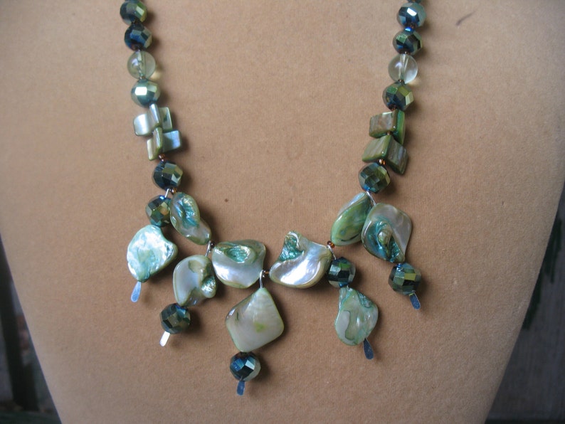 Long Abalone Shell and Jade Necklace