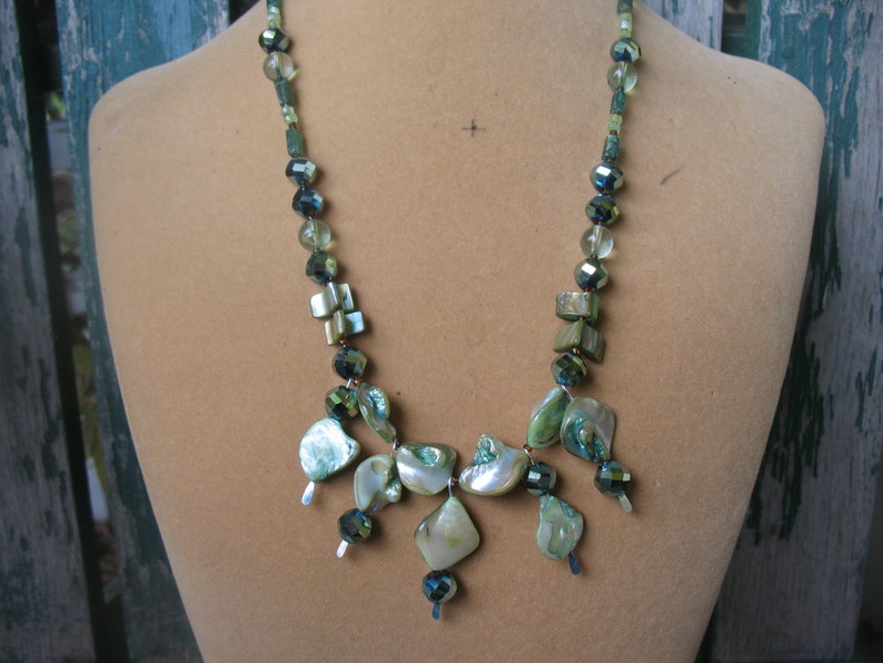 Long Abalone Shell and Jade Necklace