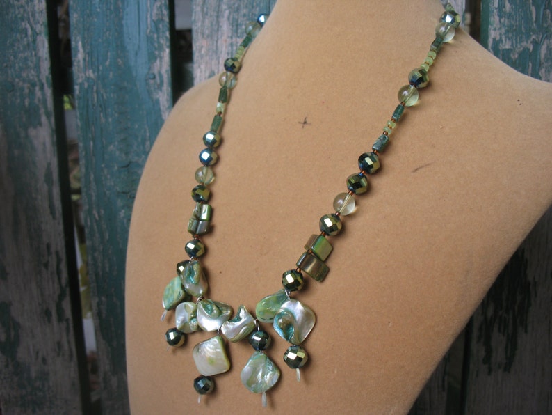 Long Abalone Shell and Jade Necklace
