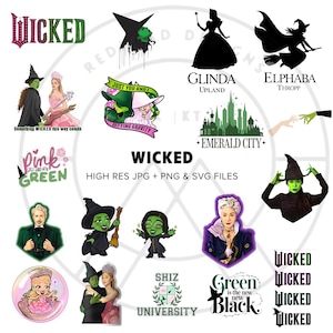 Wicked -19 High Quality SVGs - Wicked Movie 2024 - Wicked Musical Clipart - Glinda Prints - Elphaba Prints - Witch - Digital Download