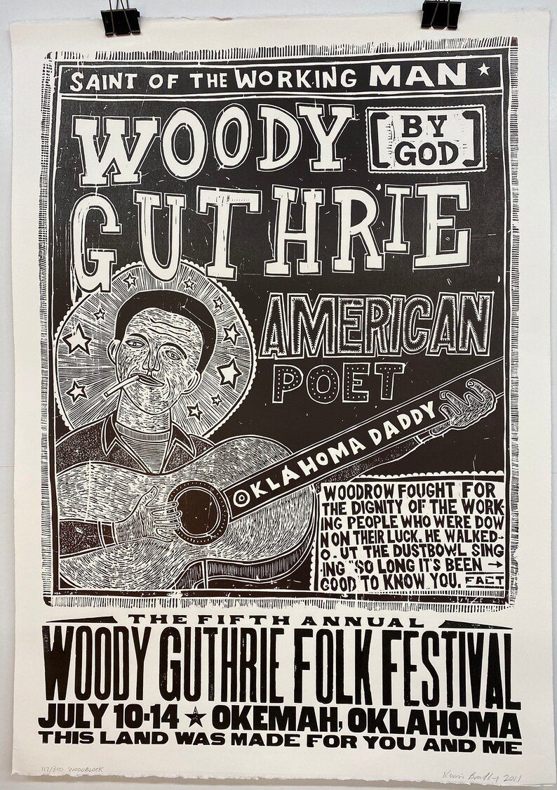 Original Woody Guthrie 1-sheet woodblock Print image 2