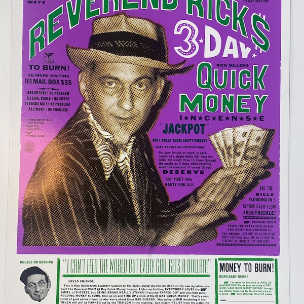 REVEREND RICK'S 3-Day Quick Money Incense Hand Printed Letterpress Poster