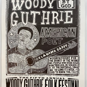 Original Woody Guthrie 1-sheet woodblock Print image 1