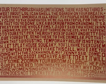 TOOTHBRUSH LIMITATIONS Hand Printed Wood Block Poster