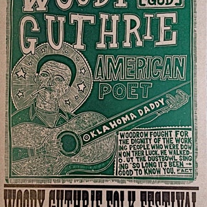 WOODY GUTHRIE  Folk Festival Hand Printed Letterpress Poster