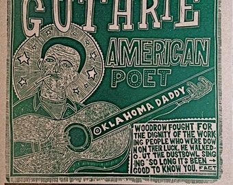 WOODY GUTHRIE  Folk Festival Hand Printed Letterpress Poster