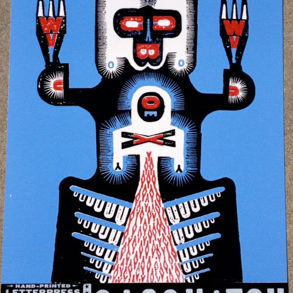 Robot - SASQUATCH, Letterpress Print, Limited Edition, 15.75" x 23"