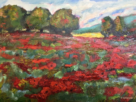 Red Poppy Field jpg, digital download, landscape, oil painting jpg, artwork jpg, painting jpg, wall art