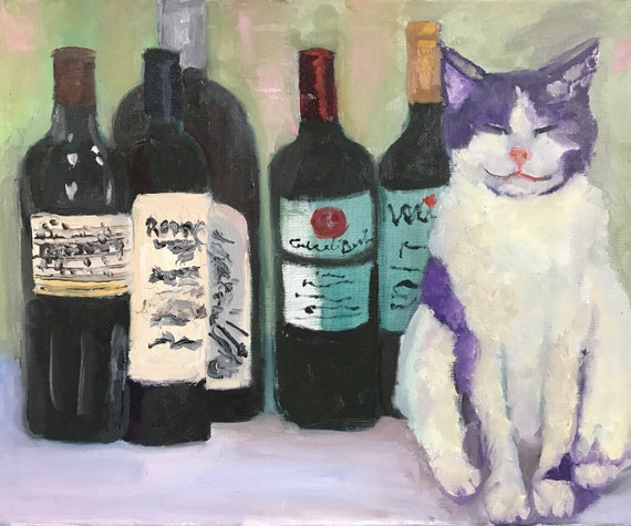 Wine and Cat still life, jpeg, digital download print