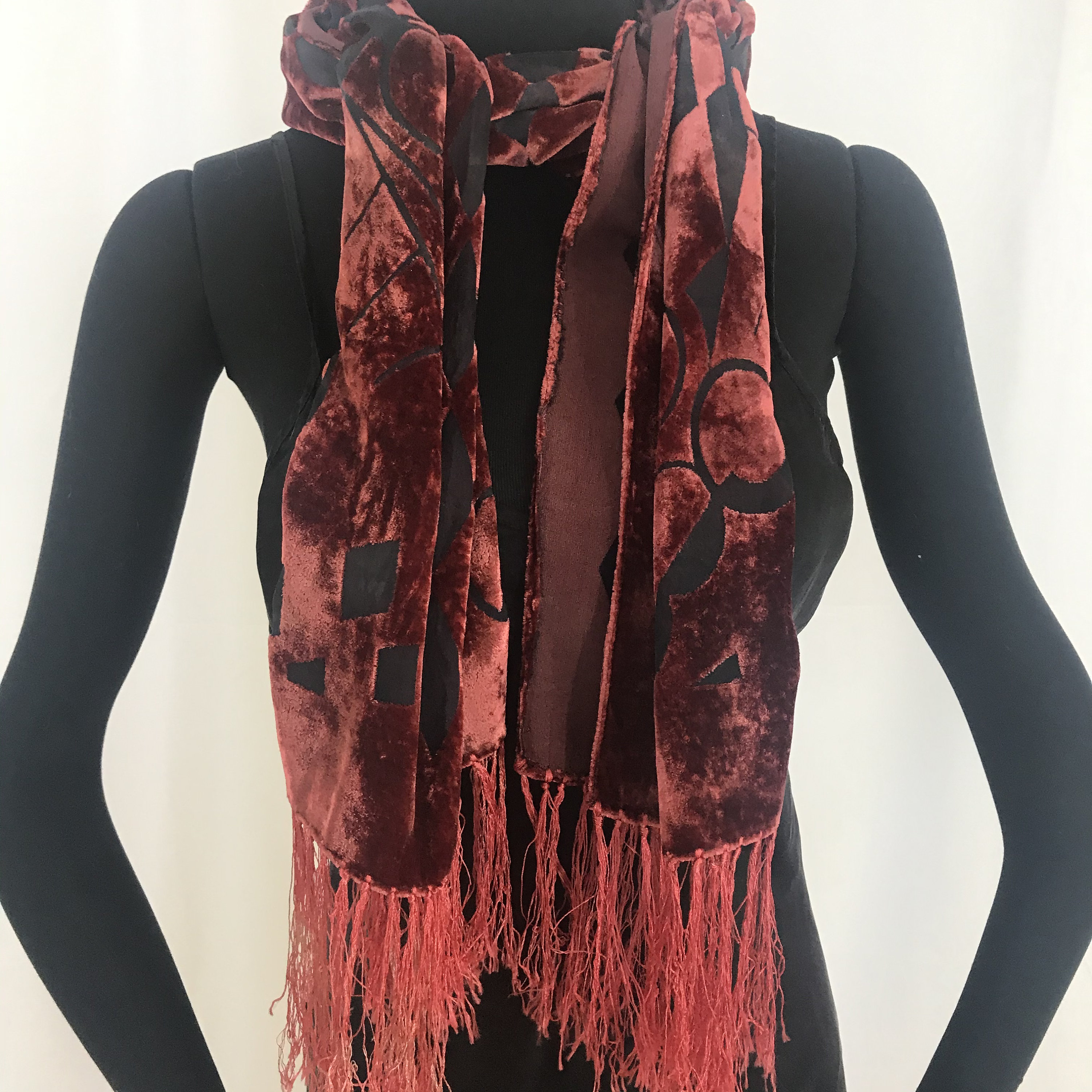Silk velvet scarf, Devore, Geometric pattern