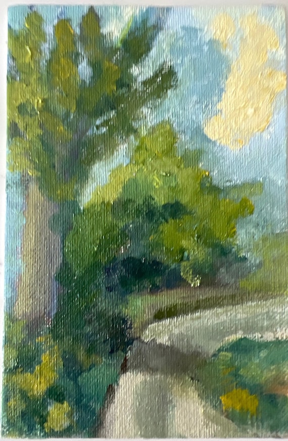 Small oil painting, rural landscape,