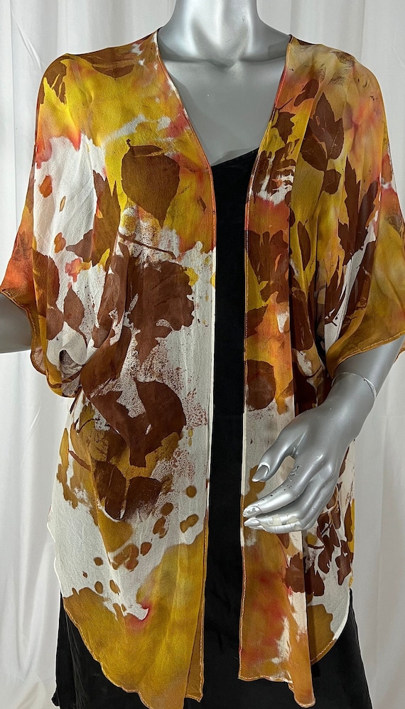 silk kimono jacket, chiffon, hand dyed, Fall colors