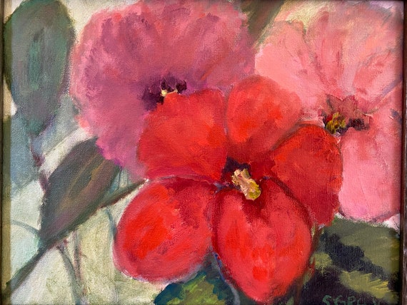 Red Hibiscus, Original oil Painting