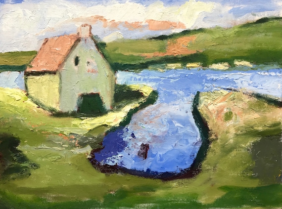 Irish Barn scene original oil painting, 12 x 16", unframed