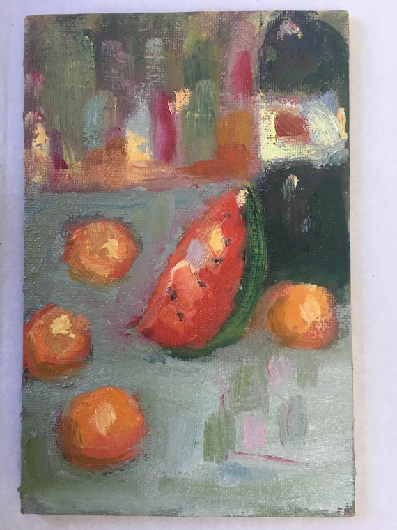 Oil painting, still life, Fruit and Wine, 4 x 6"