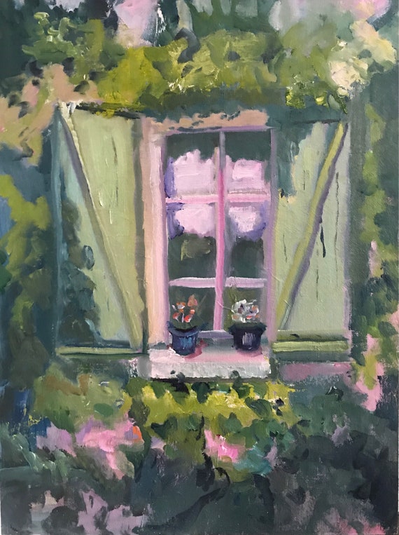 0riginal oil painting 12 x 16", Window in Monpazier, France.