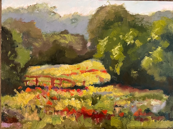 Original Oil Painting, poppy field, view from France