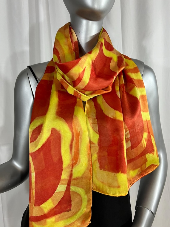 Long silk scarf, Hand painted, Abstract pattern