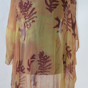 silk kimono jacket, chiffon, hand dyed, fits multiple sizes, leaves pattern, versatile image 3