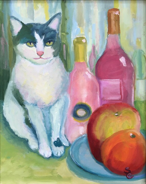 Cat Rose', vertIcal digital download, still life, oil painting jpg,