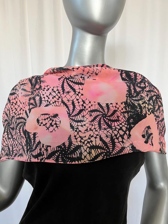 Silk Scarf, Patterned, Turquoise and Dark Purple