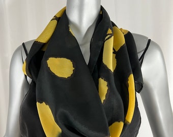 Long Silk Scarf, Original Abstract Design, Black, yellow