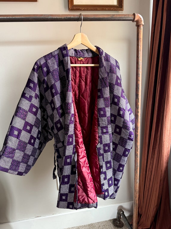 Vintage Purple Quilted Smoking Jacket Kimono Robe
